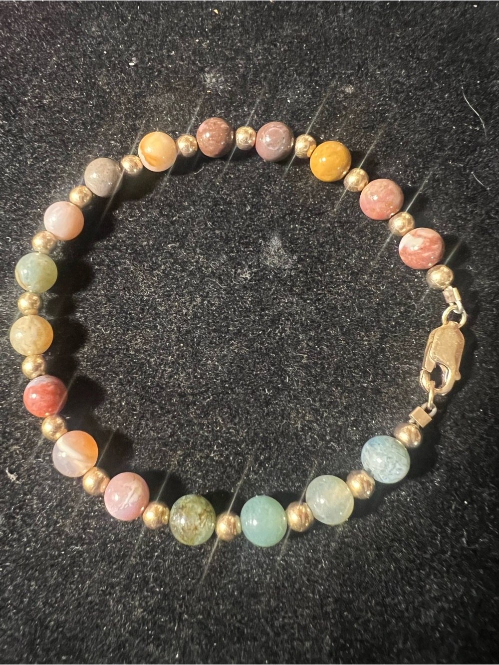Vintage 14K 1/20 Gold Filled Multi Gemstone & GF Bead Bracelet 7 inches
